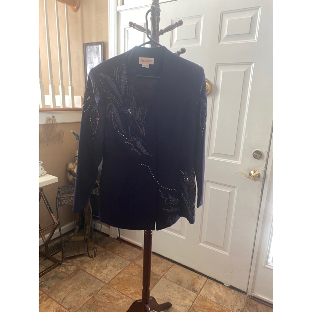 VINTAGE VANGO EGGPLANT PURPLE BEADED BLAZER SIZE 12